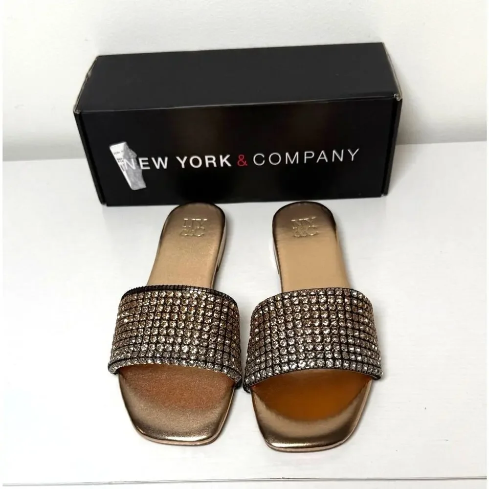 New York & Company Gracie Flat Gold Sandals Womens Size 8.5 NIB